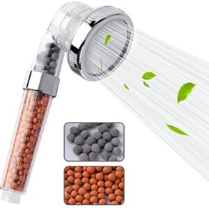 VEHHE Shower Head Powerful Flow with Beads Filter Pressure Boosting Shower Head Spray with 3 Modes Water Saving Bathing for Adults Children Pets Home and Gym Use (White)