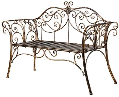 HLC Metal Garden Bench Seat Furniture Outdoor Leisure Bench Loveseat for Garden, Patio, Park, Porch and Yard (Brown) - Image 9