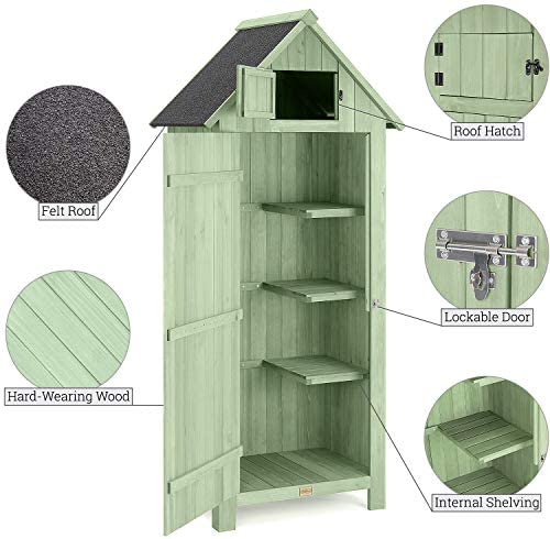 CHRISTOW Small Garden Shed, Tall Slim Wooden Outdoor Storage Shed, Compact Utility Sentry Unit, Slope Roof, Lockable Door, Shelves, Roof Hatch, 6ft - Image 3