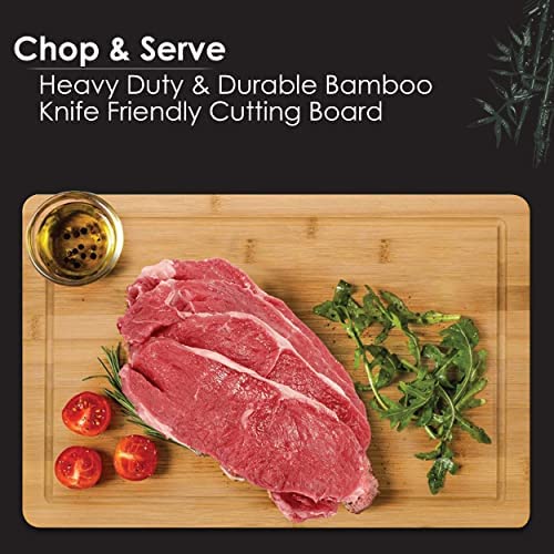 Ameha Bamboo Chopping Board with Juice Groove (42x30x2cm) Pre Oiled for Food Prep, Meat, Vegetables, Bread, Crackers & Cheese Cutting - Image 4