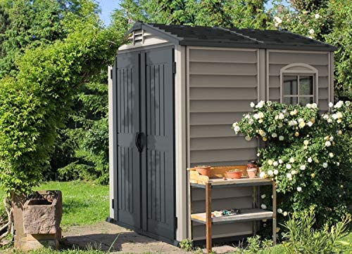 Duramax StoreMate 6' x 6' PLUS Plastic Garden Shed with Plastic Floor & Fixed Window - Anthracite & Adobe - 15 Years Warranty - Image 3