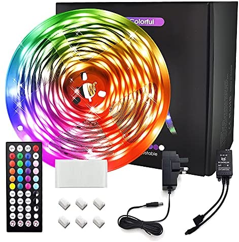 LED Strip Lights 10M, Music Sync RGB LED Strip Lighting for Bedroom Color Changing SMD 5050 Rope Strip Lights for Home, Desk, Dorm, Cabinet, TVs, Kitchen, Party(44 Keys Remote+ Mic Control)