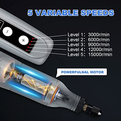 Cordless Rotary Tool, Engraving Pen with 130PCS 2000mAh 3.7V Mini Electric Grinder Drill 5 Speed Adjust USB Grinding Machine with Light for DIY/Woodwork/Polishing/Carving/Cutting/Cleaning/Sharpening - Image 2