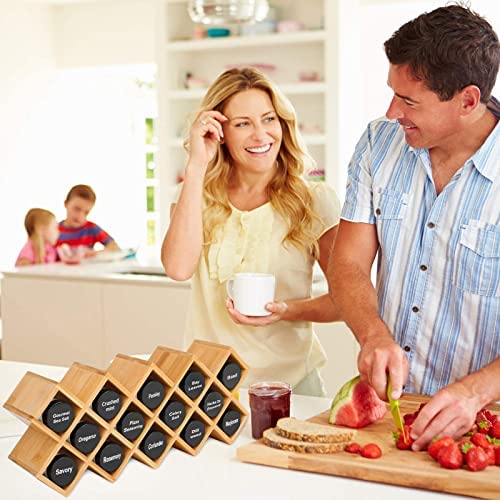 Bamboo Spice Rack, 18-Jar Bamboo Countertop Spice Rack Organizer,Free Standing Spice Organiser (43.5cm x 9.5cm x 18.5cm) - Image 5