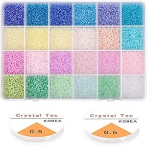 HW Glass Seed Beads Started Kit,19200pcs 2mm 12/0 Small Craft Beads with Tweezers and Elastic String for DIY Bracelet Jewelry Making Supplies