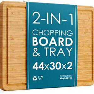LARHN Premium 2-in-1 Extra-Large Wooden Chopping Board & Serving Tray – 44x30x2cm – Multi-Purpose Bamboo Cutting Board with Juice Groove for Carving Meat, Vegetables, Cheese and Bread