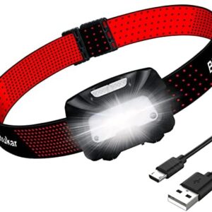 Blukar Head Torch Rechargeable, Super Bright LED Headlamp Headlight with Motion Sensor Control, Red Warning Light Function, 6 Lighting Modes, Long Battery Life -IPX5 Waterproof for Camping,Hiking etc