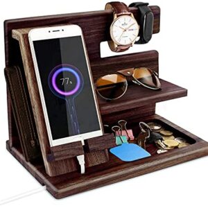 Gifts for Men Fathers Day Presents for Dad Birthday Gifts for Him Mens Bedside Organiser for Him Wooden Docking Station for Men Bedside Gadgets for Dad ​Grandad Gifts Bedside Table Organiser（Brown）