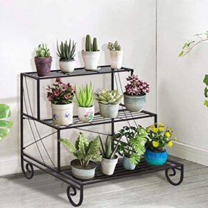 COSTWAY 3 Tier Plant Stand, Stair Style Metal Flowers Pot Holder Storage Shelf, Ladder Plants Display Rack for Indoor Outdoor
