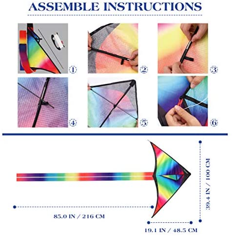 CLISPEED Rainbow Kite for Kids,with String and Long Colorful Tail, Easy to Fly Delta Kites for Kids Beach Park Outdoor Games Activities (Rainbow) - Image 6