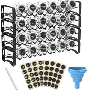 Spice Rack Organizer with 24 Empty Square Spice Jars, Spice Labels with Chalk Marker and Funnel Complete Set, for Countertop, Cabinet or Wall Mount