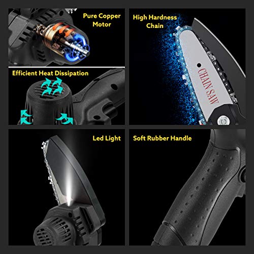 Mini Chainsaw, APROTII 4-Inch 24V Cordless Electric Portable Chain Saw with Rechargeable Battery One-Handed Portable Pruning Shears Chainsaw for Tree Branch Wood Cutting and Garden - Image 6