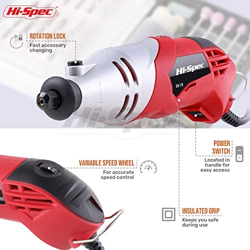 Hi-Spec 121 Piece 170W 1.4A Corded Rotary Power Tool Kit Set with Dremel Compatible Bit Accessories. Drill, Cut, Trim, Grind & Sand in DIY Repairs, Hobbies & Craftwork - Image 3