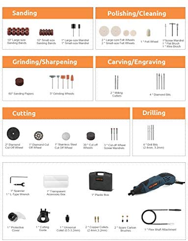 Rotary Tool Detlev Pro 170W Rotary Multi Tool Kit with Flex Shaft and 153 Accessories, Variable Speed 35000rpm Max, Combitool for DIY Craft Projects - Image 2