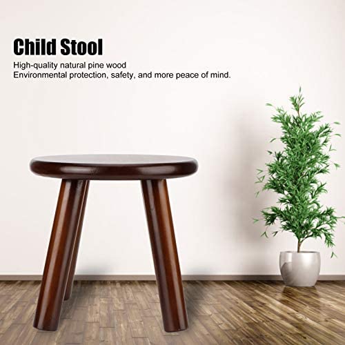 QIRG Wooden Stool, Multipurpose Natural Pine Waterproof Home Styles Wood Bar Stools Safe Stable Rounded Corners Antique Distressed Chic Small Bench with Four Feet for Kids, Children(Round Nut‑Brown) - Image 2