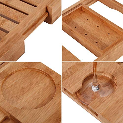 Utoplike Bathtub Caddy Tray Bamboo Tub Tray with Sliding Towel Holder Bath Table with Book Holder, Phone Stand and Adjustable Book Reading Rack, Tablet Slots - Image 3