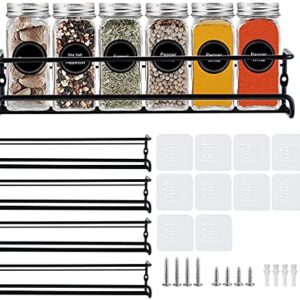 BAORELST Spice racks Organizer 4 Tier Wall Mounted Condiment Holder With Adhesive Sticker and Screws for Kitchen Condiments & Inside Cupboard Spice Organizer Tidy (Black)