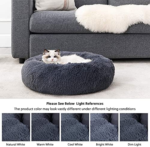 Bedsure Small Dog Bed Donut - Fluffy Calming Cat Beds for Indoor Cats Large, Round Washable Small Bed for Puppy Dog, Grey, 50×50×16cm - Image 5