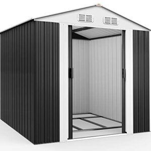 Deuba Garden Shed Tool Metal Anthracite Outdoor Storage 8x6Ft Equipment Box Grey Patio 257x205x177.5cm House