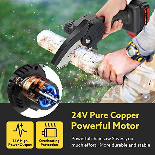 Mini Chainsaw, APROTII 4-Inch 24V Cordless Electric Portable Chain Saw with Rechargeable Battery One-Handed Portable Pruning Shears Chainsaw for Tree Branch Wood Cutting and Garden - Image 2