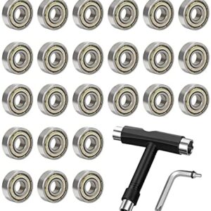 MEETANG 24pcs Skateboard Bearings Skate Tool T-shape Skateboard Tool Kit with L-type Screwdriver All-In-One Roller Skateboard T Tool Accessory