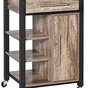 HOMCOM Kitchen Trolley Utility Cart on Wheels with Storage Shelves & Drawer for Dining Room, Oak