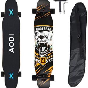 AODI 46 inch Freeride Longboard Skateboard - Complete Cruiser Skateboards Canadian Maple Double Kick Concave Dance Board with LED Wheels for Cruising, Carving, Downhills