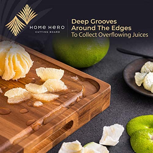 Acacia Wooden Chopping Board 44 x 33 x 3.8 cm - Extra Large Chopping Board Reversible Cutting Board with Handles - Cheese Board Bread Board Meat Carving Board - Kitchen Wood Board for Serving Food - Image 3