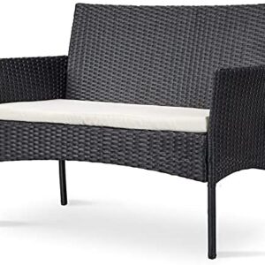 GardenCo Rattan 2 Seat Bench - Garden Sofa with Cushion - Addition to Garden Furniture Set - Indoor and Outdoor Suitable (Black)