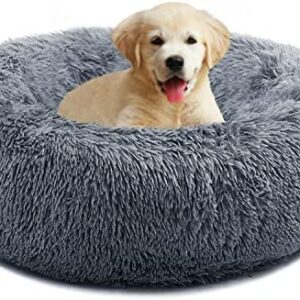 YOJOGEE Calming Donut Dog Bed for Medium Small Dogs Cats, Fluffy Anti Anxiety Dog Beds Washable Puppy Bed Non-Slip Plush Cuddler Warming Round Faux Fur Pet Bed