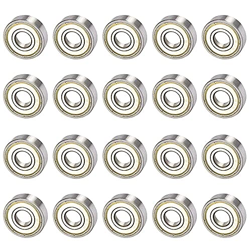 DELSEN 20 Pcs 608 ZZ Ball Bearings Carbon Steel Skateboard Bearings Sealed Radial Miniature Deep Groove Ball Bearing for Longboar, Kick Scooter Roller Skates