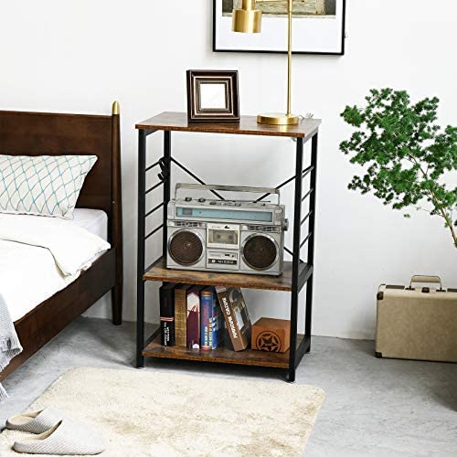 IBUYKE Industrial Kitchen Shelf, 3-Tier Serving Trolley, Baker's Rack, Standing Shelf Microwave Rack with 6 Hooks, for Mini Oven, Toaster, Storage Side Trolley, Metal Frame, 60x40x89 cm, TMJ022H - Image 3