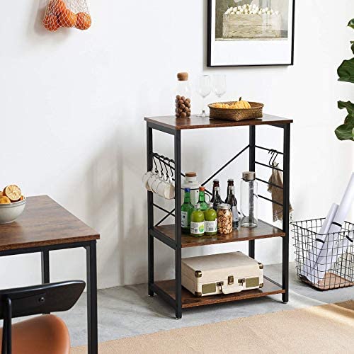 IBUYKE Industrial Kitchen Shelf, 3-Tier Serving Trolley, Baker's Rack, Standing Shelf Microwave Rack with 6 Hooks, for Mini Oven, Toaster, Storage Side Trolley, Metal Frame, 60x40x89 cm, TMJ022H - Image 9