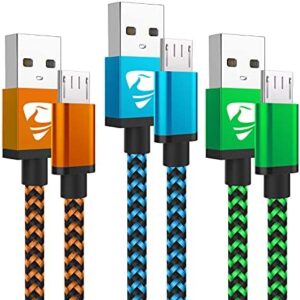 Micro USB Cables 2m/6.6ft Aione Android Cable (3 Pack) Nylon Braided USB Cable- Compatible with Samsung, Nexus, LG, Sony, HTC, PS4 Controller and More-Blue, Green, Orange