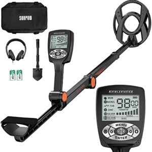 Metal Detector, SUNPOW Collapsible Professional Metal Detector Kit for Adults and Kids, Pinpoint & Disc & Notch & All Metal Modes, Backlight LCD Monitor, Stem Adjustable and Waterproof Detector