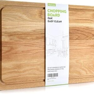 Premium Oak Wooden Chopping Board by Harcas. Extra Large Size Cutting Board for Kitchen 45cm x 30cm x 2cm. Best for Meat, Vegetables and Cheese. Professional Grade Wood for Durability. Drip Groove