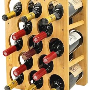 Utoplike Wine Racks Free Standing, Bamboo Wine Rack Table for 13 Bottles, Sturdy Wine Holder For Wine Bottles, Bottle Storage Rack for Cupboard, Wooden Water Bottle Storage