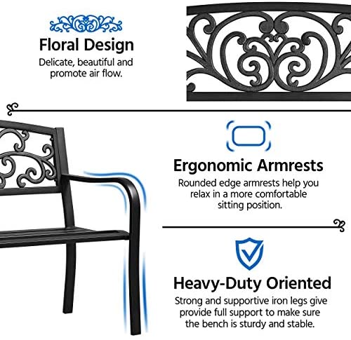 Yaheetech Outdoor Metal Bench Garden Bench Patio 3 Seater Cast Iron Bench Outdoor Furniture Seat Antique Style 127cm for Yard - Image 5