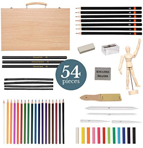 Elements Wooden Art Set with Mannequin - Professional Artists Colouring, Painting, Drawing and Sketching Supplies Case Kit for Beginners for Artists, Adults, and Kids - Image 2