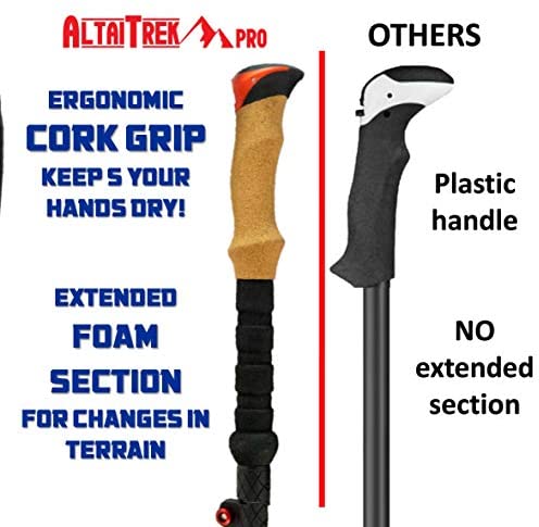 ALTAITREK PRO Telescopic carbon fiber trekking poles with quick locking system, ultralight for hiking, mountain, camping. Natural cork handle. Sticks. Baton. Pair - Image 4