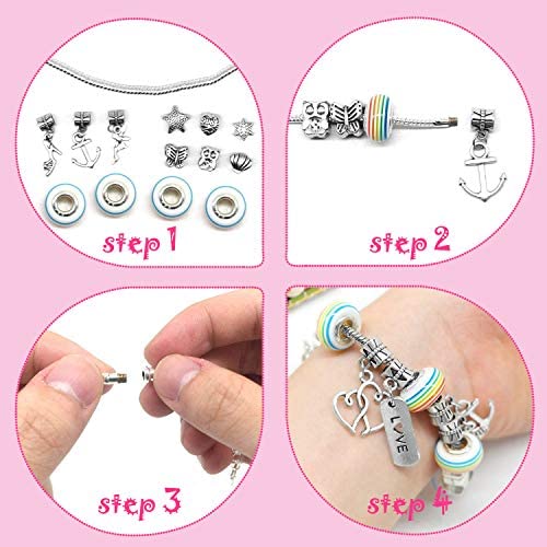 Jewellery Making Kit for Girls, Bracelet Making Kits with Charms Pendants Rainbow Silver Plated Beads Chains for Jewellery Making, Arts and Crafts Sets for Kids Friendship Age 8-12 - Image 6