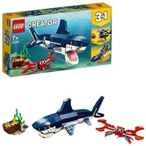 LEGO 31088 Creator 3in1 Deep Sea Creatures: Shark, Crab, Squid or Angler Fish, Sea Animals Figures Set, Toys for Children 7+ Years Old