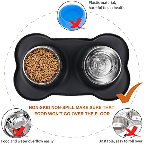 Bonve Pet 2 x 400ML Dog Bowls with Non slip Silicone Mat, Stainless Steel Double Dog Bowl for Cats Puppy Small Medium Dogs Food and Water Feeding - Image 4