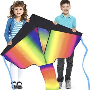 Huge Rainbow Kite for Children and Adults - Very Easy to Fly Kite - Stable In Low Winds - Great Outdoor Toy for Beginners - Makes a Great Gift