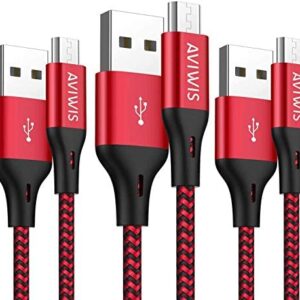 AVIWIS Micro USB Cable [3Pack 2m] Nylon Braided Android Charger Fast USB Charging Cable Compatible with Samsung Galaxy S7/S5/J3/J5/J7, Huawei, HTC, LG, Kindle, Nexus, Nokia, PS4 and More -Red