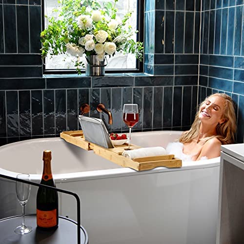 Bath Tray with Ipad Holder - Bath Rack with Adjustable and Expandable Feature – Bath Tub Caddy with Soap Holder & Pumice Stone – Bath & Bed Board for Books, Candle and Glass Laptop, Phone Holder - Image 8