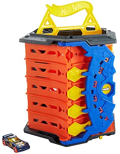 Hot Wheels Roll Out Raceway Track Set, Storage Bucket Unrolls into 5-Lane Racetrack for Multi-Car Play, Connects to Other Sets, With 1 1:64 Hot Wheels Car, For Kids 4 Years & Up
