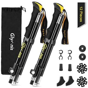 Glymnis Walking Trekking Poles 2pc/set Collapsible Lightweight Telescopic Aluminum Walking Sticks Hiking Poles with Quick Lock System for Hiking Mountaining Camping Backpacking Walking