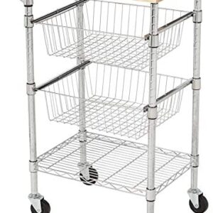 Amazon Basics 3-Tier Metal Basket Rolling Cart with Wood Top