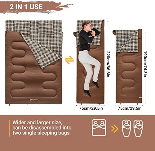 KingCamp Double Sleeping Bag with 2 Pillows Cotton Flannel 4 Season, Sleeping Bags for Adults Kids Winter Warm Waterproof Lightweight Extra-Large 2 Person for Camping Backpacking Hiking Indoor Outdoor - Image 4